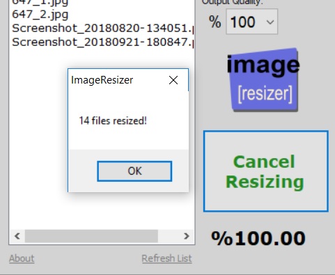 پایان عملیات تغییر اندازه image resizing